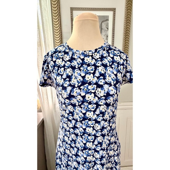 Lauren Ralph Lauren Black Label Maxi Gold Buttons Jersey Blue Floral Prep M - Picture 2 of 9